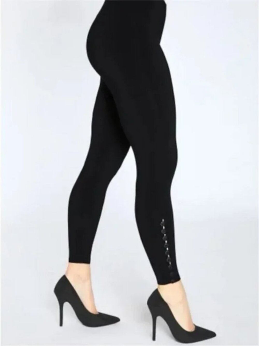 Sympli Diva Button‎ Ankle Jersey Leggings Pants 10 Black Lagenlook Wrinkle Free